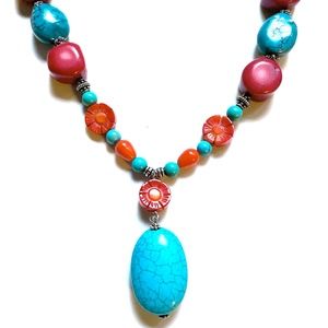 Sterling Silver Turquoise and Coral Necklace